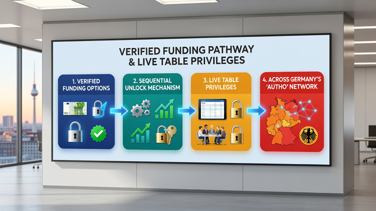 Illustration gestaffelter Live-Tisch-Privilegien durch verifizierte Finanzierungen