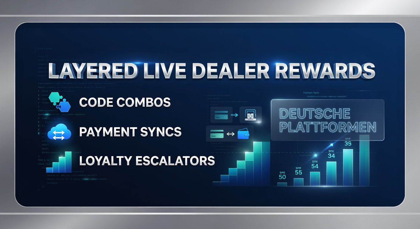 Grafik zeigt gestapelte Belohnungsebenen bei Live-Dealer-Spielen mit Code-Elementen und Loyalty-Stufen auf einer deutschen Casino-Plattform