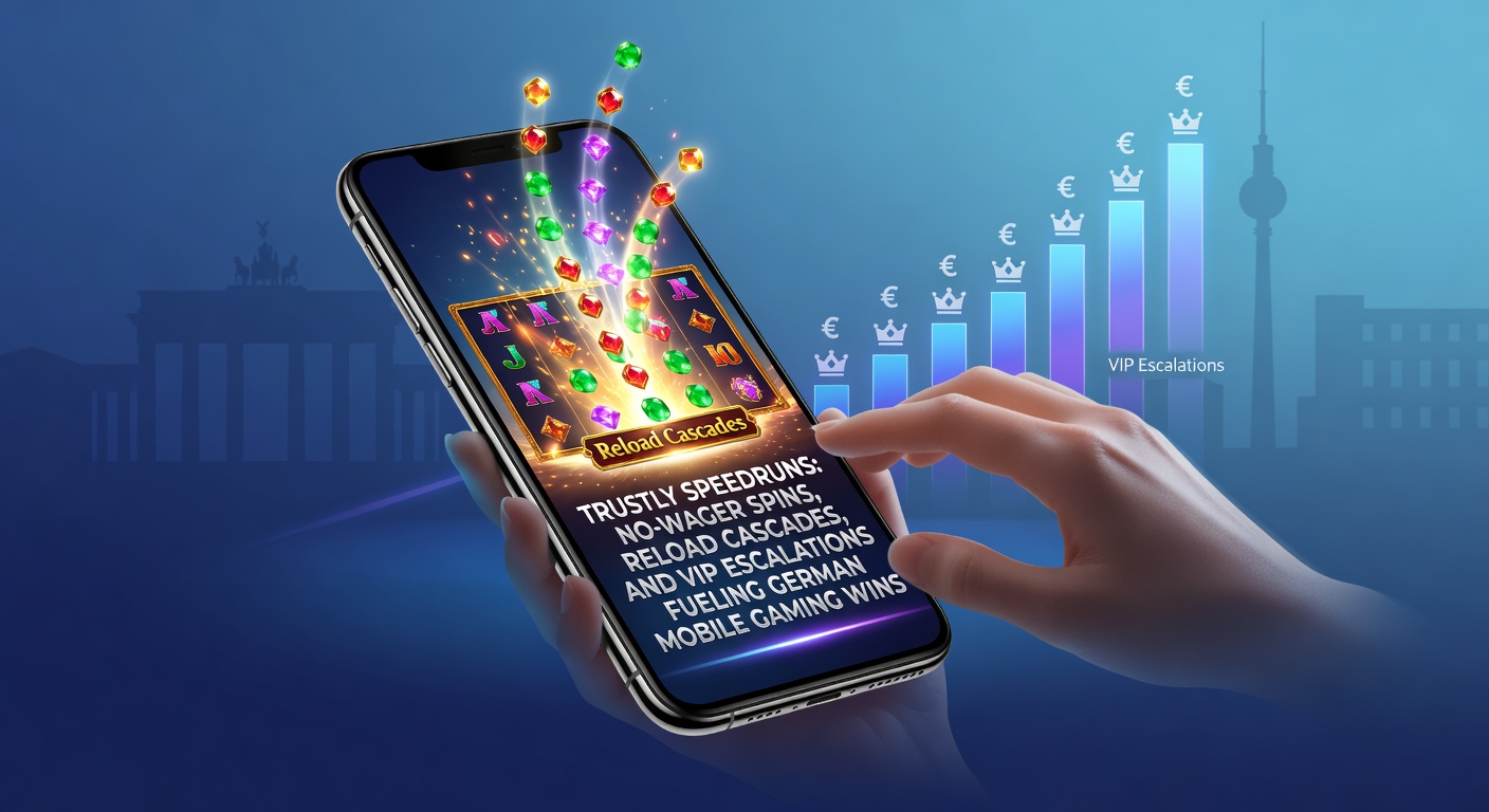 Smartphone mit Trustly-App und rotierenden Freispiel-Symbolen auf einem deutschen Mobile-Casino-Bildschirm, das schnelle Transaktionen und Gewinnkaskaden symbolisiert